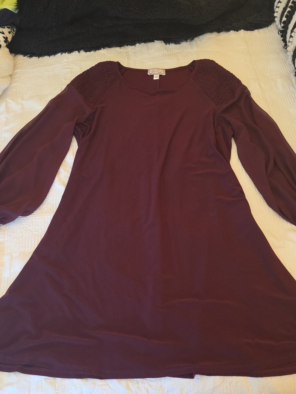 Women's Maroon Long-Sleeve Swing Dress
